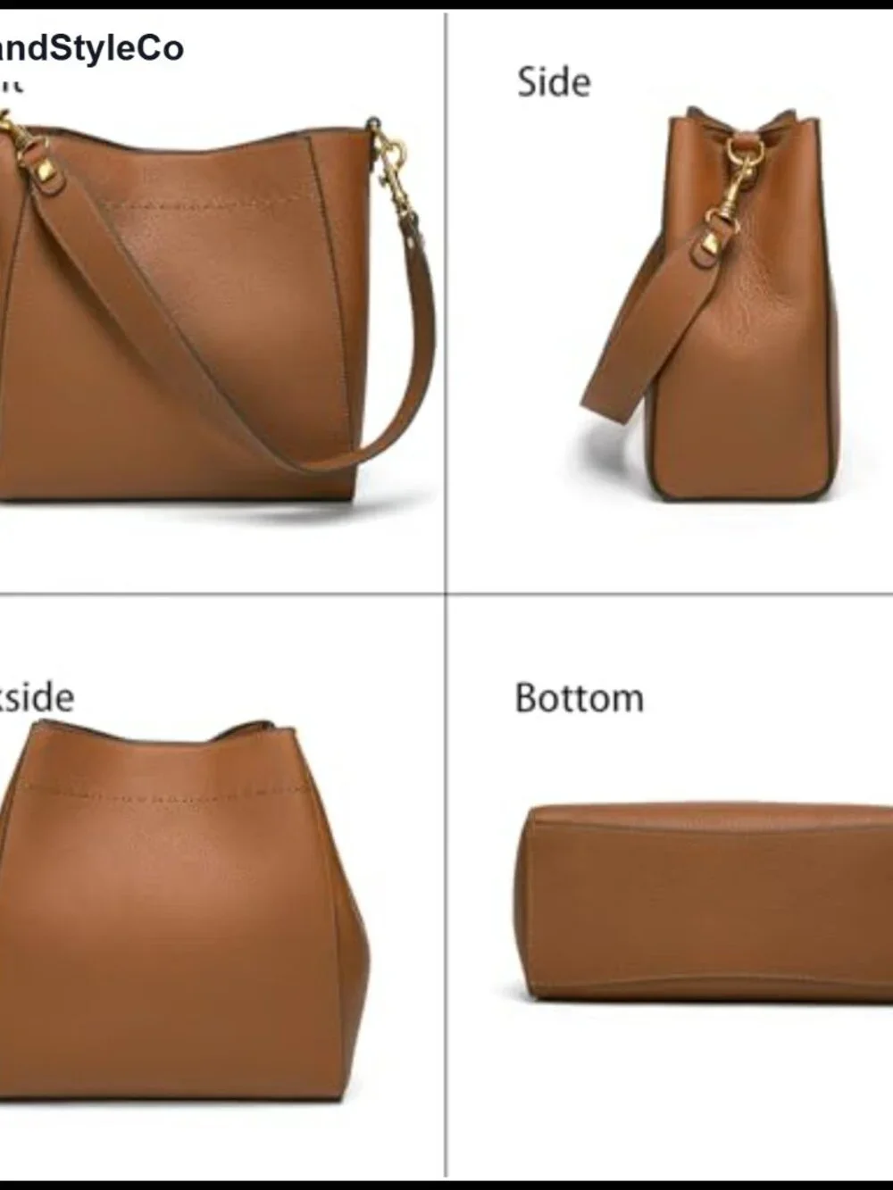 Genuine Leather Bucket Hobo Bag Shoulder Tote Purse for Women Detachable Strap